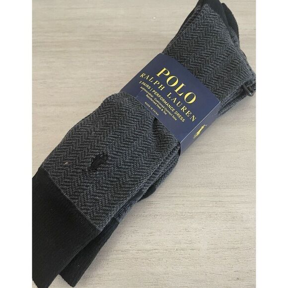 Polo Ralph Lauren Mens XL Performance Dress Crew Socks Black Size 13-16 w/Pony - Picture 2 of 7